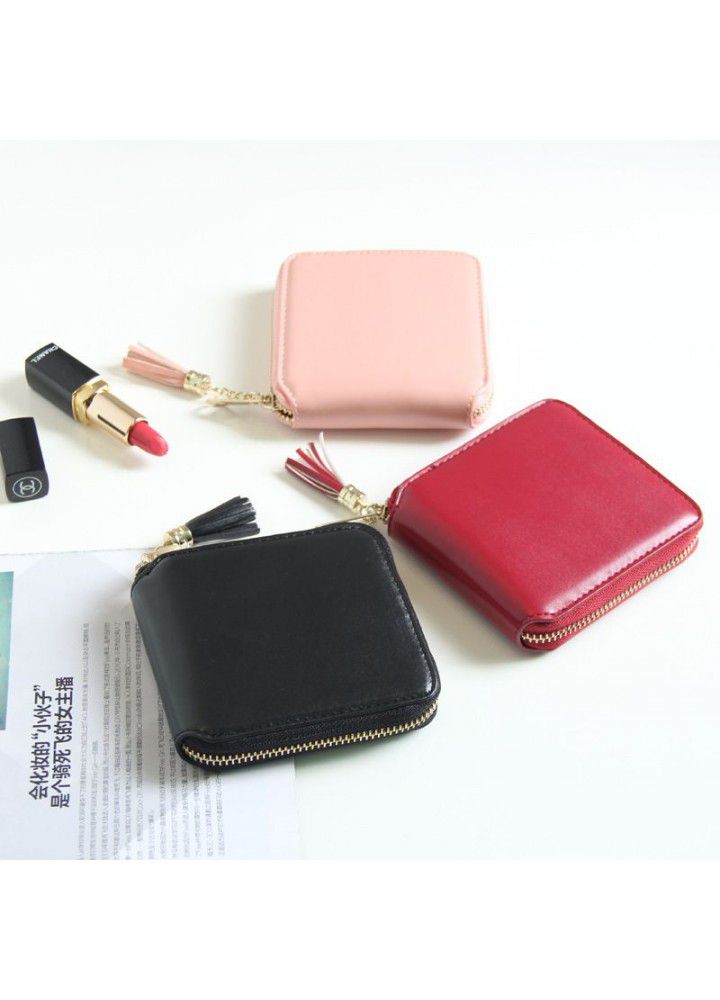 2018 new Korean version of women's wallet basic solid color tassel pendant short wallet for women 