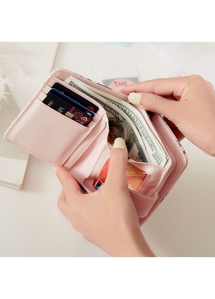 2020 new wallet female student Korean Version cute cute cartoon fashion folding zero wallet female multi-function card bag 