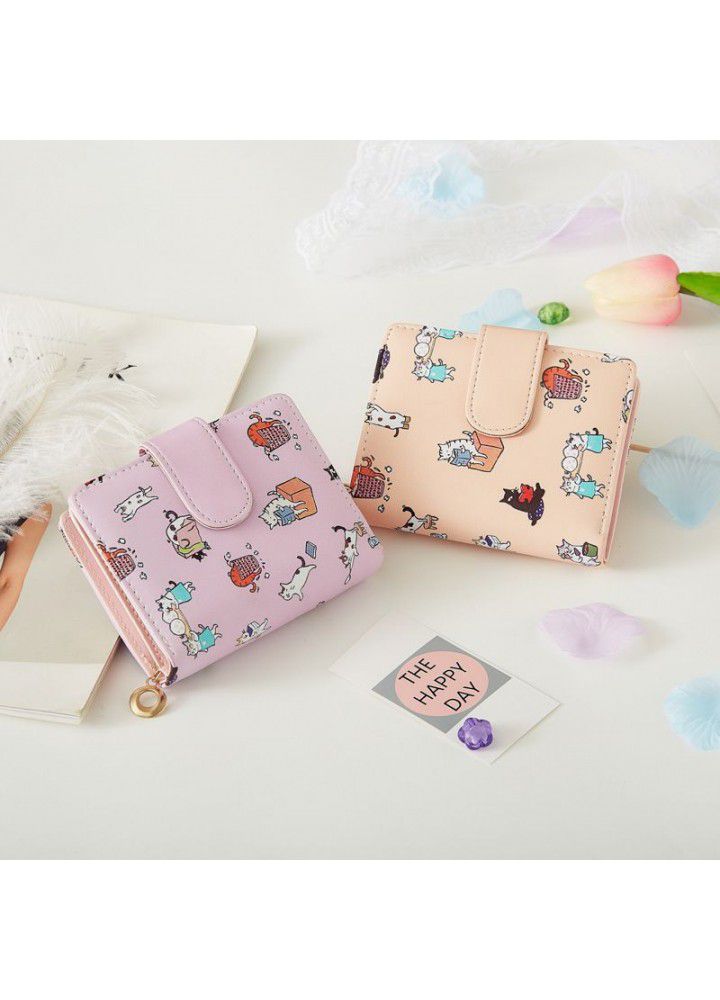 2020 new wallet female student Korean Version cute cute cartoon fashion folding zero wallet female multi-function card bag 