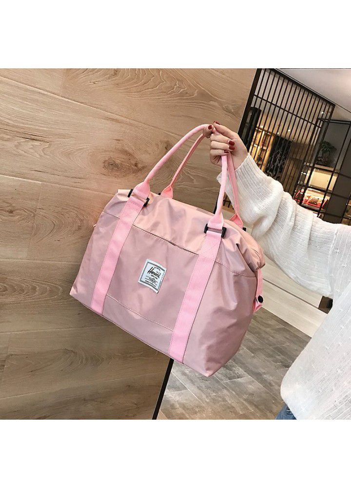 Storage bag  new horizontal style college style nylon wear-resistant waterproof large capacity solid color travel bag fitness bag 