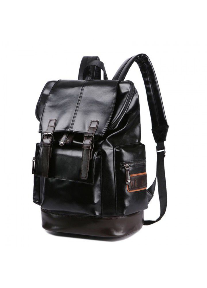 Korean men's PU leather backpack fashion trend schoolbag Student Backpack leisure business soft leather travel bag 
