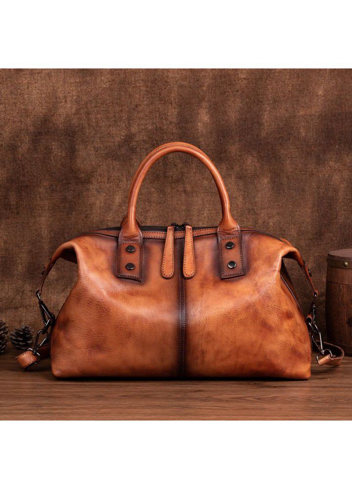 2021 new European and American retro women's bag top leather women's handbag color wipe Single Shoulder Messenger Bag Large Capacity 