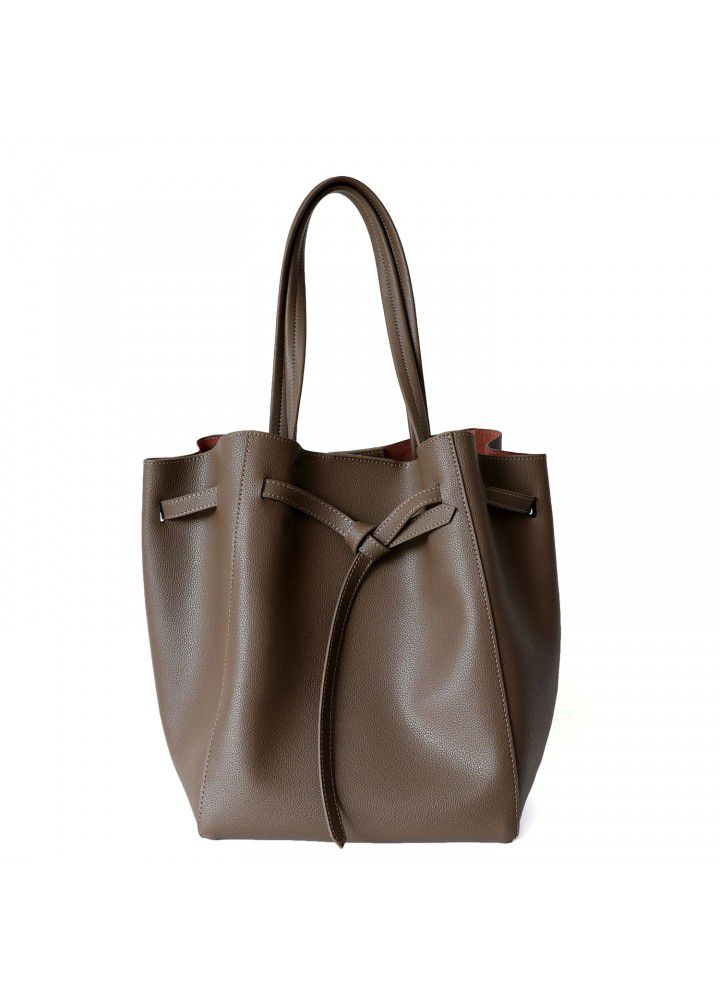  new leather large capacity commuter Tote Bag Leather shopping bag portable one shoulder women's Bag Drawstring wing bag 