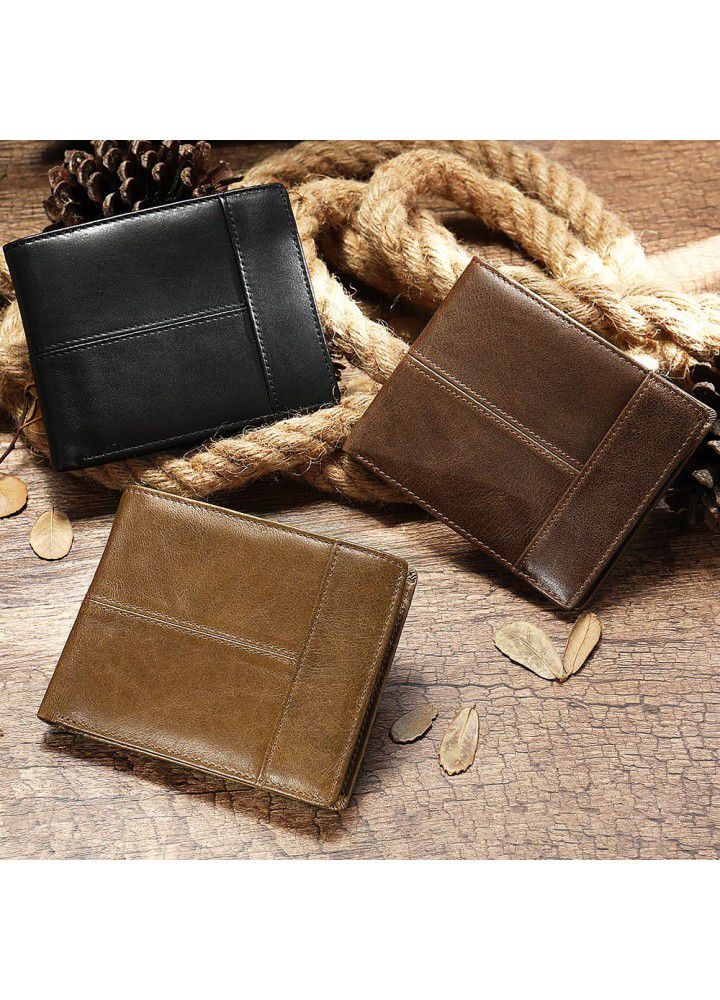 Amazon men's Retro Leather Wallet thin leather business anti theft card swipe RFID wallet men's 8064 