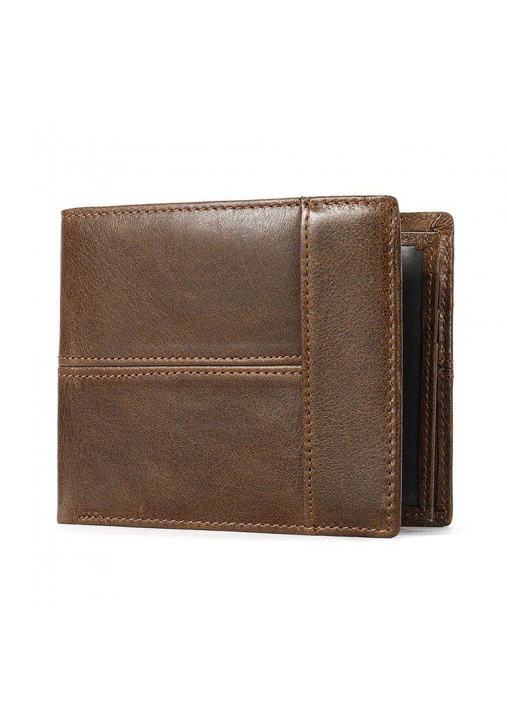 Amazon men's Retro Leather Wallet thin leather business anti theft card swipe RFID wallet men's 8064 