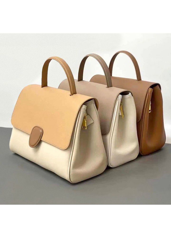  new fashion temperament simple cowhide solid color handbag large capacity color matching lovely Single Shoulder Bag Messenger Bag 