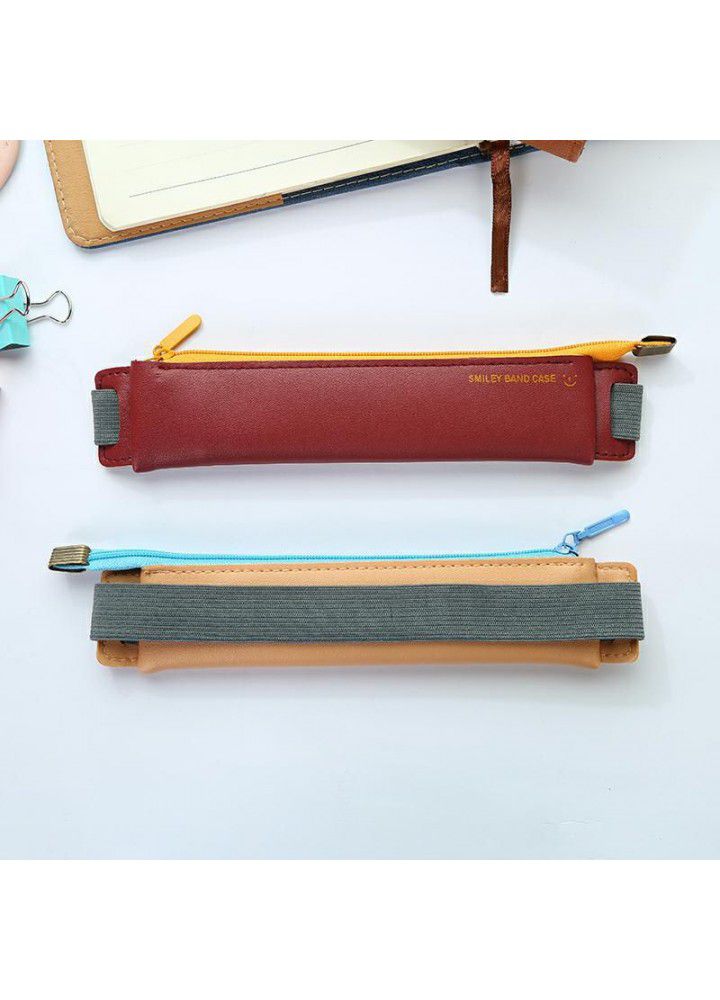 Business Pu pen bag simple high-end custom elastic buckle book pen bag Mini white-collar student foreign trade Amazon