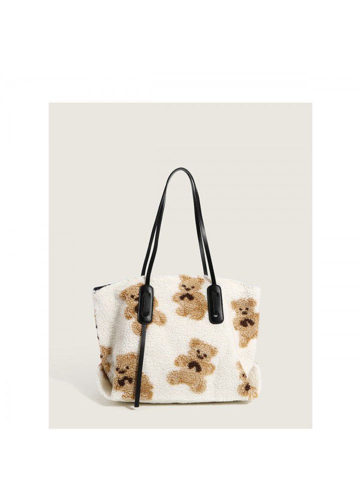  autumn and winter new lamb fur bag cute bear portable large capacity tote bag shopping bag