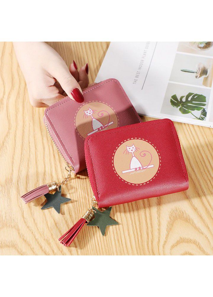 2019 cat new women's zero wallet short zipper coin bag cute fashion small fresh Korean student