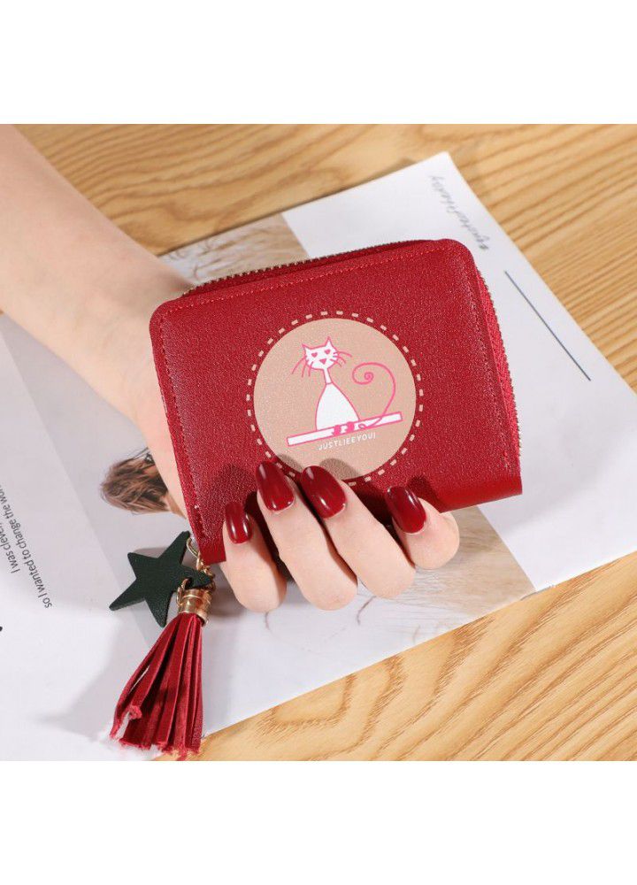  cat new women's zero wallet short zipper coin bag cute fashion small fresh Korean student