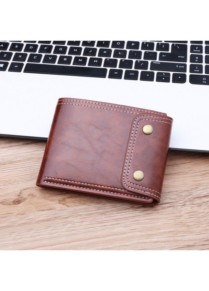 BUTTON WALLET short men's wallet oil wax walletmen wallet with zipper cross border men's dollar bag